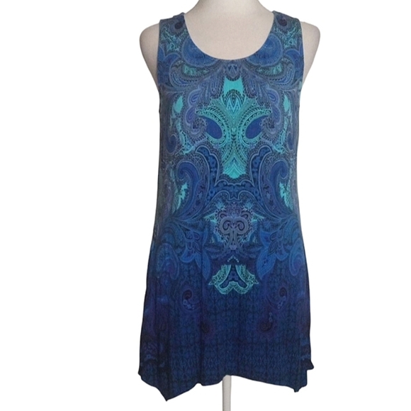 Soma Tops - Soma Cool Nights Blue Teal Paisley Jersey Knit Sleeveless Night Gown Size Small